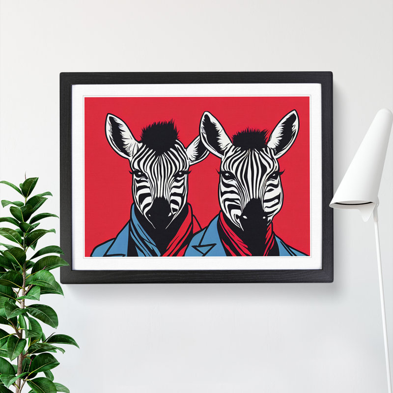 The Two Zebras Abstract - Single Picture Frame Print, Black Framed, 46cm H x 64cm W x 2cm D