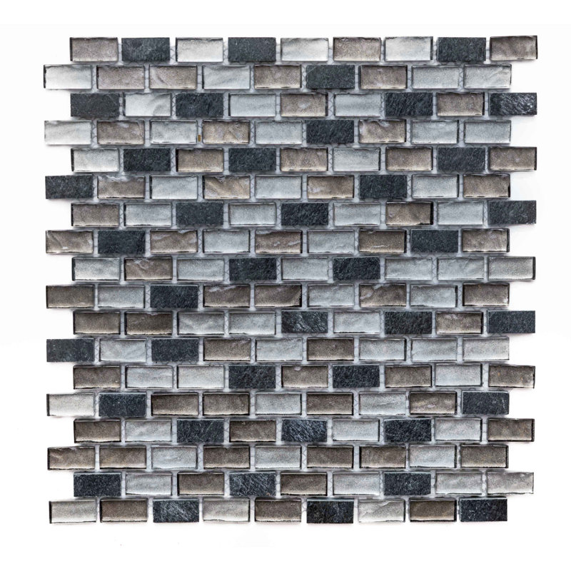 Victory Arctic 12" x 12" Brick Glass Mosaic Wall Tile, Anthracite
