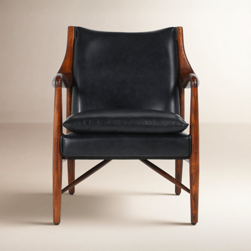Kiannah Genuine Leather Accent Chair, Black Genuine Leather