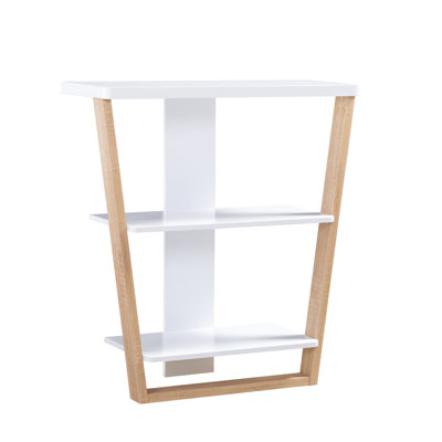 White & Brown Console Table, Three Open Shelves For Display And Organization, 11.35 In. W X 32.91 H 31.61 D Table With Shelf Compartments