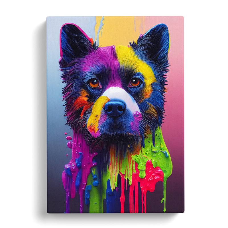 Dripping Paint Dog No.3 - Wrapped Canvas, 50cm H x 35cm W