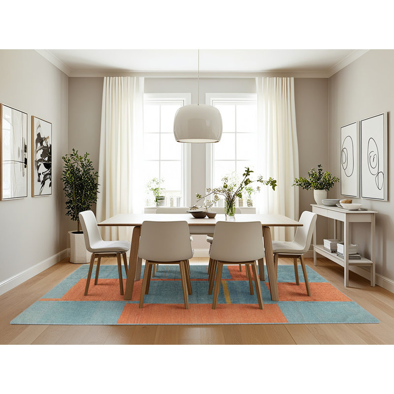 Tapis orange / bleu Adaleine, Rectangle 7 pi x 10 pi