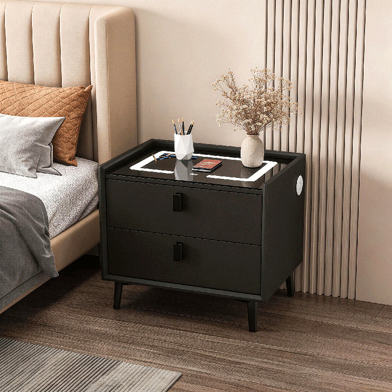 19.6"W 2-Drawers Smart Nightstand with Wireless Charging Station & 3-Color LED Light – Bedside Table with Tempered Glass Top