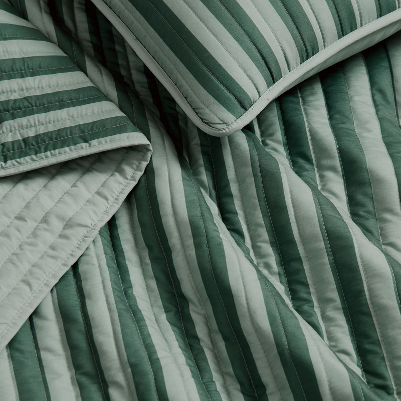 Ensemble de courtepointe très doux Weston, Courtepointe pour lit simple + 1 taie décorative , Rayures vertes