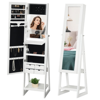 Freestanding Jewelry Armoire, Jewelry Cabinets with Interior Vanity Mirror with LED Lights