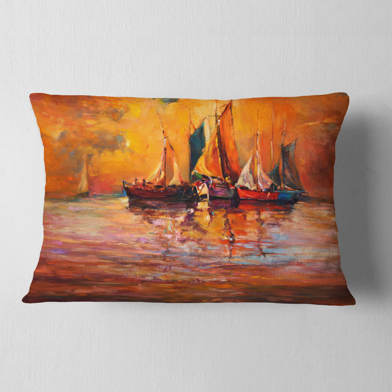 Bateaux et océan en rouge - Coussin décoratif imprimé Sea & Shore
