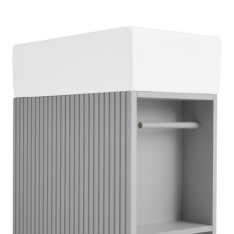 Caitlyn 18.6'' Single Bathroom Vanity with Ceramic Top Reversible Bathroom Storage Cabinet for Small Space, Gray