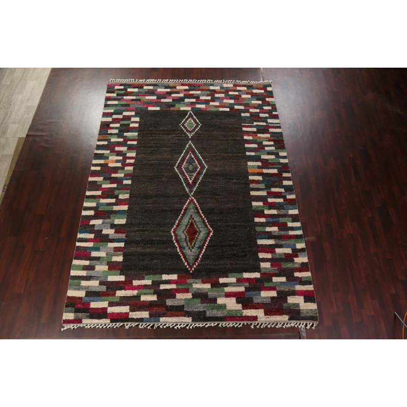 Tapis géométrique en laine marocain noué à la main 9 x 13