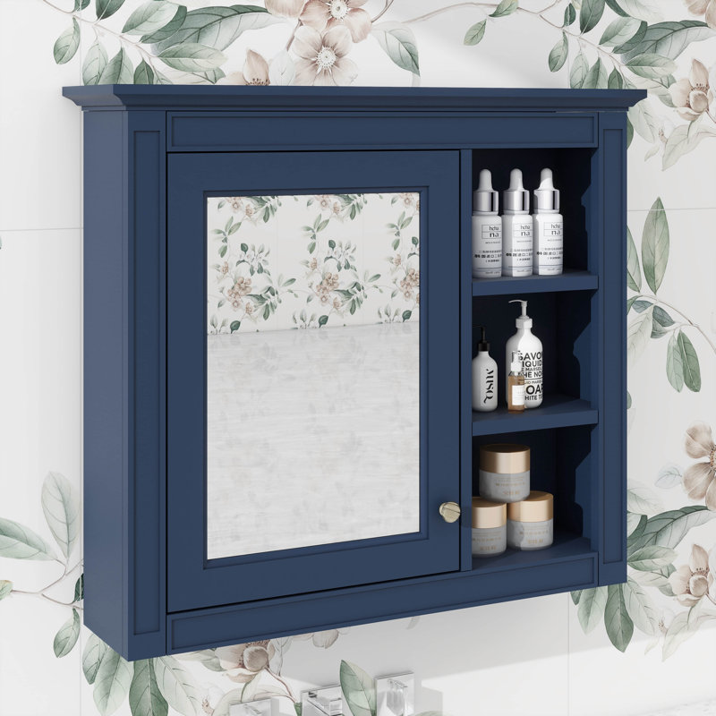 Pharmacie murale moderne 30 "x 28" avec miroir et 3 tablettes ouvertes, Bleu