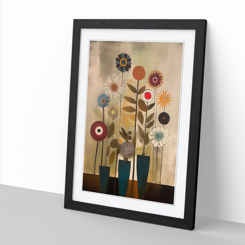 Mid Century Modern Flowers Vol.2 - Single Picture Frame Print, 64cm H x 46cm W x 2cm D, Walnut