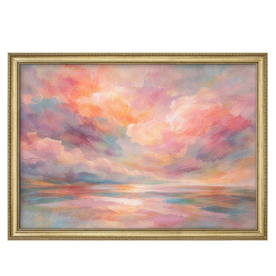 Colorful Abstract Sunset Sky Over Ocean Horizon for Living Room Bedroom Framed Wall Art 26"x36"