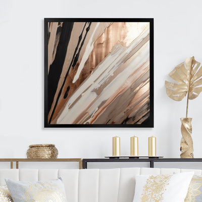 «Rosegold Embracement Essence Of Lines V», reproduction sur toile abstraite en marbre