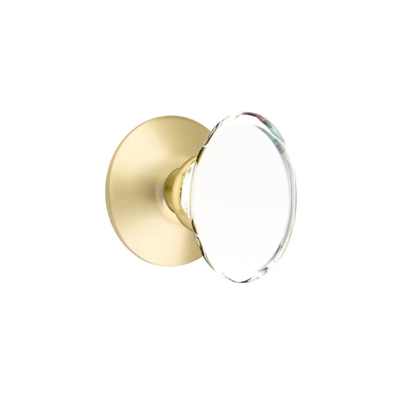 Ensemble de faux boutons Emtek avec rosette moderne et bouton en verre Hampton, Laiton satiné