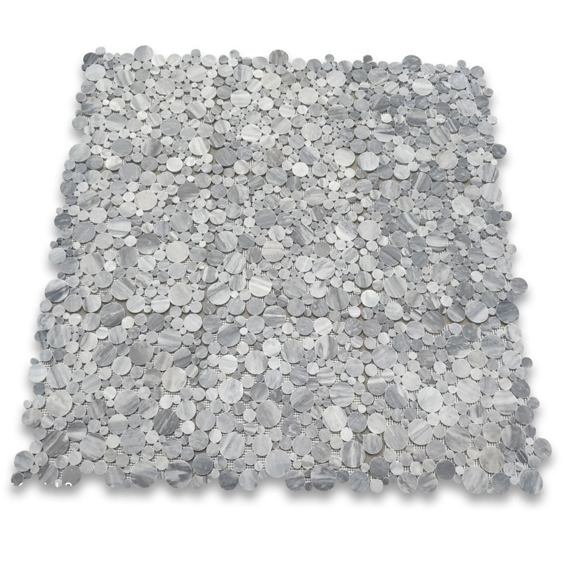 Carreau de mosaïque de marbre et de galets 12 po x 12 po Bardiglio, Gris foncé