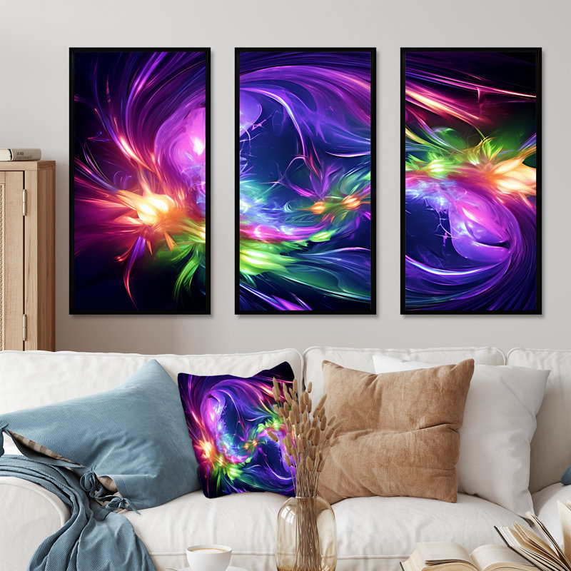 Mauve et vert fractal Fusion III - impression d'art mural fractal, Cadre flottant noir, H 40 po x l 61 po x P 1 po