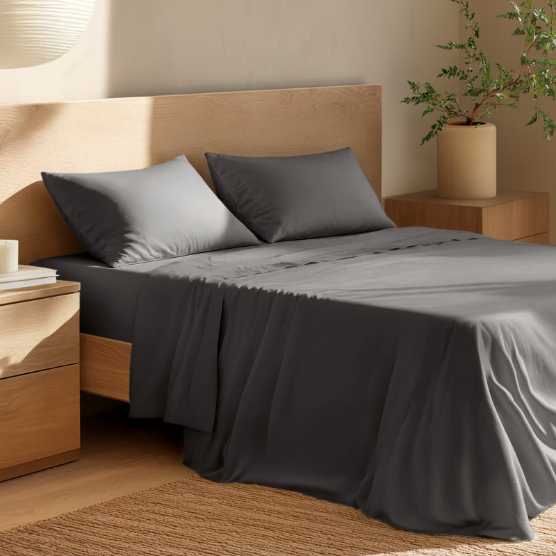 100% Cotton Percale Sheet Set, Gray, Full / Double Sheet Set with 2 Pillowcases