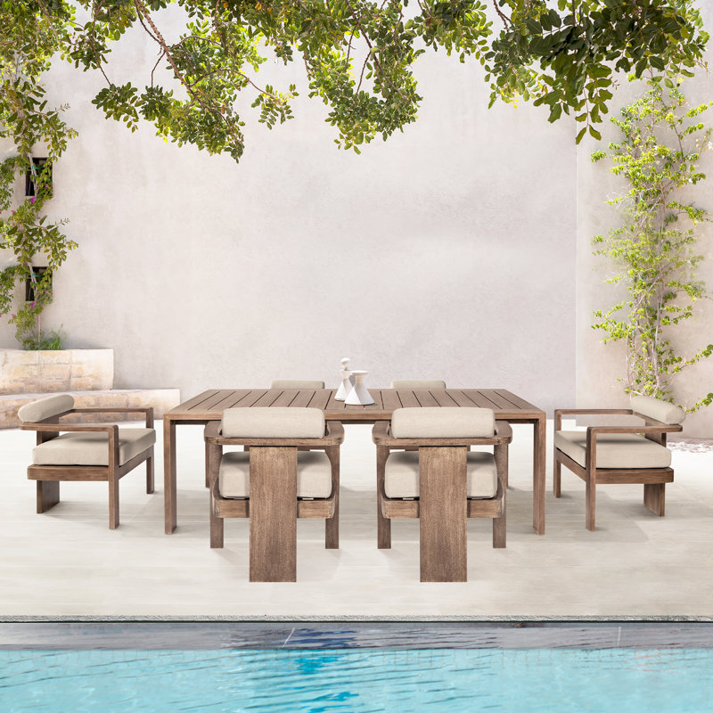 Ensemble repas d'extérieur 7 pièces en bois d'eucalyptus vieilli Relic