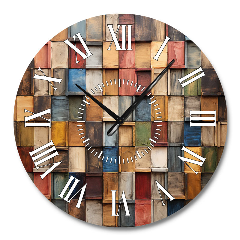 Horloge murale en mosaïque de couleurs terreuses colorées III - Boho, Grand