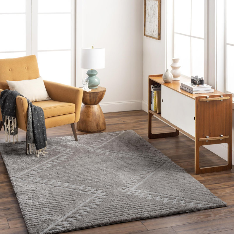 Tapis gris à poils longs Khlani Kaja, Rectangle 5 pi 3 po x 7 pi