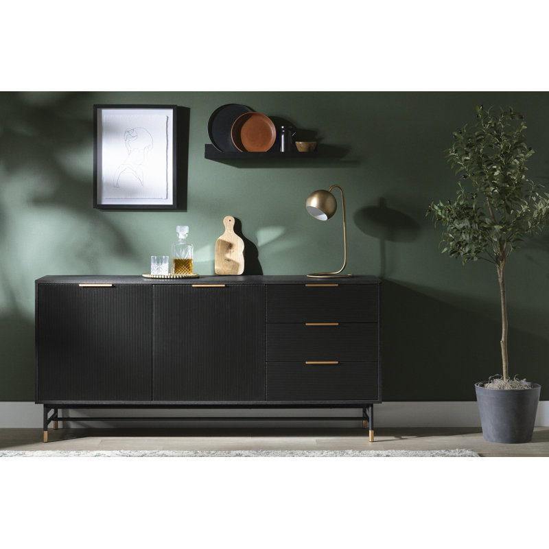 Arlo  Sideboard With Ribbed Doors And Drawers, Noir / or