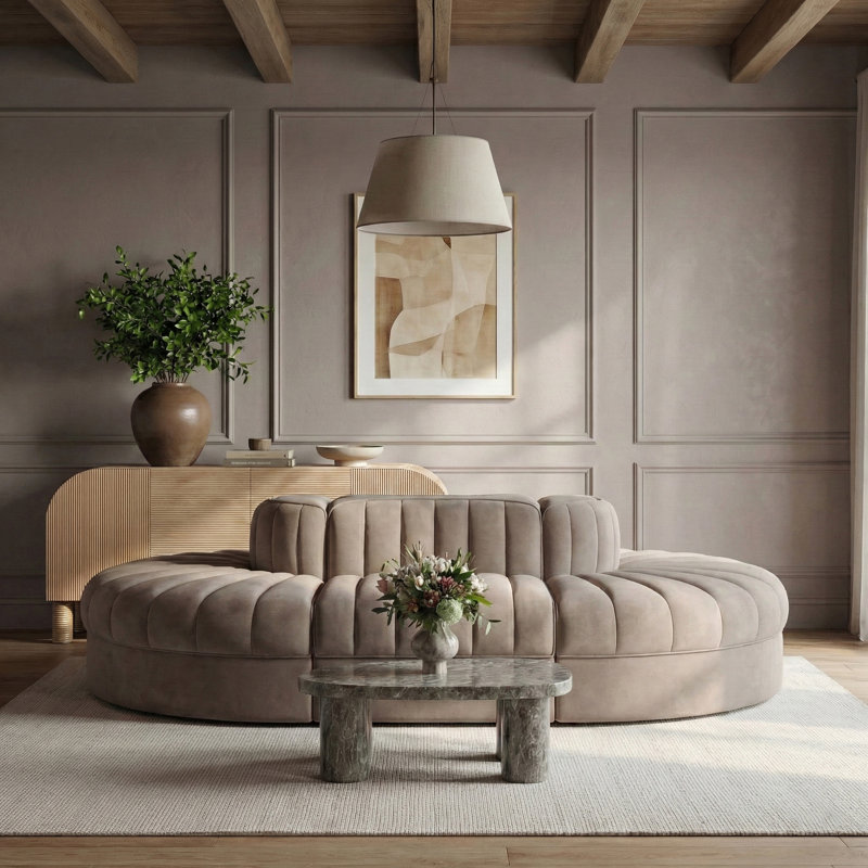 Tissu en velours Demars Performance 6 pièces Canapé modulaire modulaire, Velours taupe, 27" H x 127" W x 68" D