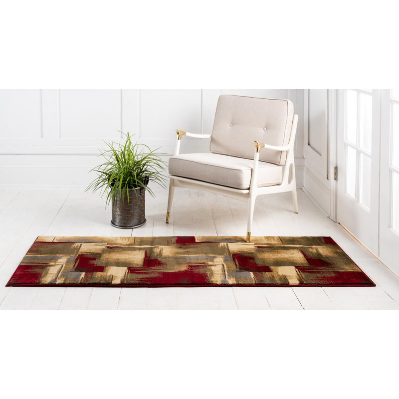 Tapis contemporain Trejo couleur vin carré, Tapis de couloir 2 pi 2 po x 5 pi 3 po