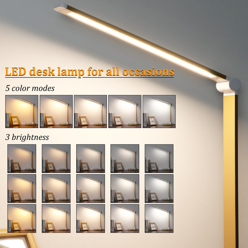 LED Desk Lamp with USB Ports,Touch Desk Lamps for Home Office with 5 Color Modes,3 Brightness Desk Light with Small Night Light,Reading Lamp Table Lamp for Bedroom Bedside Study(with adapter)