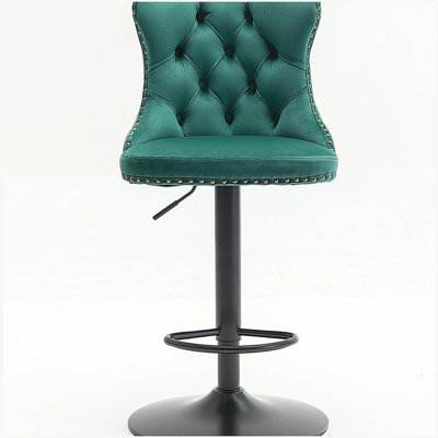 Tabourets pivotants en velours à hauteur de siège réglable, tabourets de bar rembourrés modernes avec dossier capitonné confortable, ensemble de 2