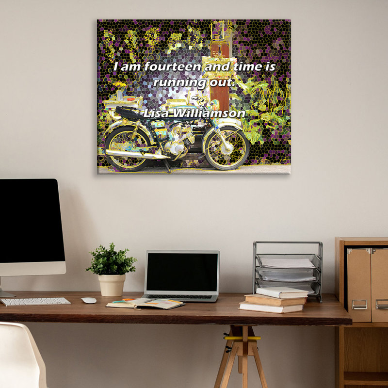 Citation artistique «J'ai quatorze ans et le temps presse.» Toile tendue par Lisa Williamson, H 24 po x l 17 po
