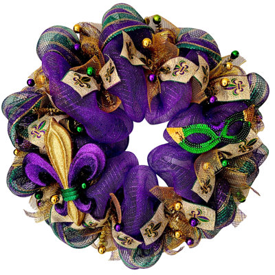 Mardi Gras Wreath with Fleur de Lis 28 inches