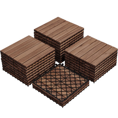 Acacia Natural Wood Interlocking Deck Tiles for Indoor and Outdoor