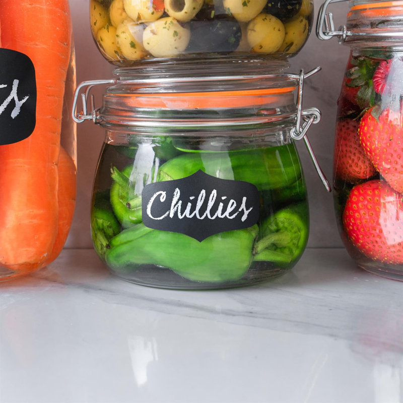 Argon Tableware - Glass Storage Jars with Labels - 500ml - Set of 6, White/Clear