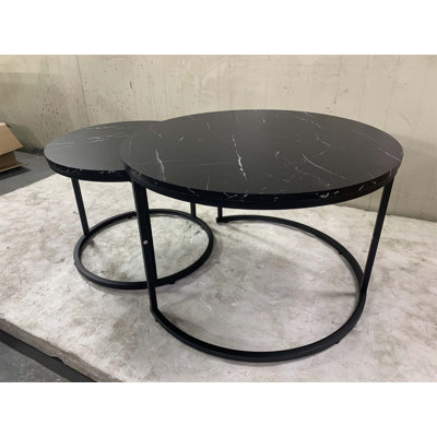 Ensemble de 2 tables basses gigognes, plateau rond en marbre de 27,6 pouces avec structure en métal robuste pour le salon et la chambre à coucher