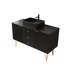 Meuble-lavabo autoportant en contreplaqué avec 4 pieds dorés, 3 tiroirs et 2 portes GEMA, avec lavabo en cermaic rectangulaire noir et plateau en pierre frittée noire, pré-assemblé, noir GEMA