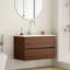 Meuble-lavabo mural 32 po avec tiroirs doubles, système de fermeture en douceur, évier en céramique, conception sans poignée, bois massif, facile à installer, le robinet n'est pas inclus, noyer
