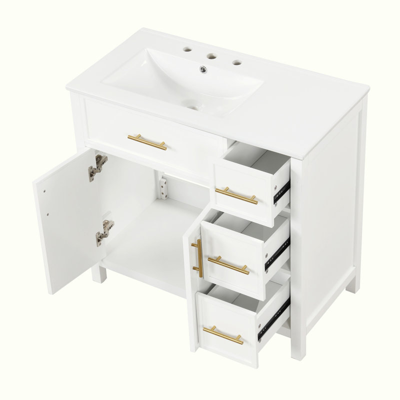 Meuble-lavabo avec lavabo et armoire avec tiroirs, Blanc