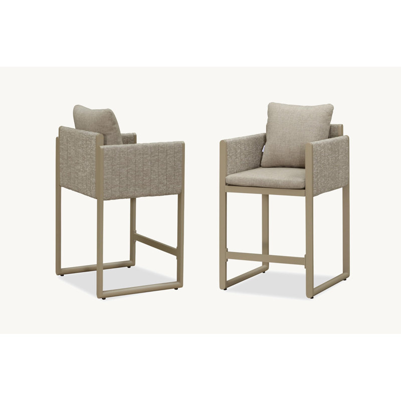 Tabourets de bar à dossier en oléfine pour terrasse Patio Simplicity, Champagne