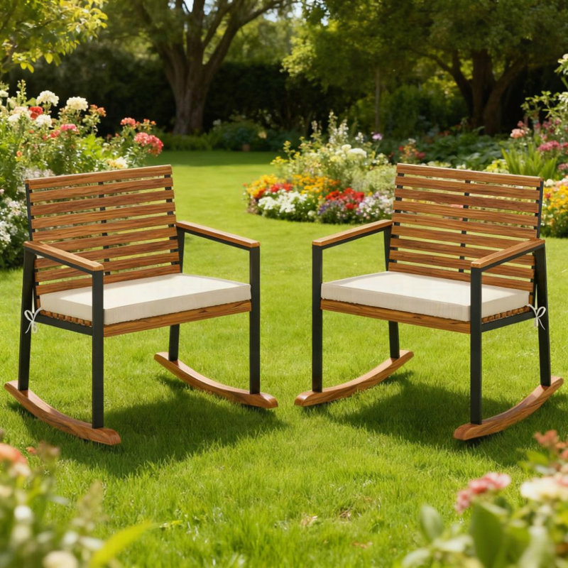 Ensemble de chaises berçantes d'extérieur avec coussin d'accoudoirs