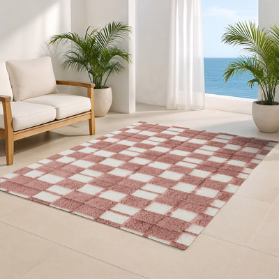 Tapis d'intérieur et d'extérieur à carreaux brun