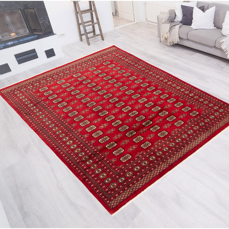 Tapis rouge foncé de 8 pi 0 po x 9 pi 8 po Malhaigh Peshawar Bokhara