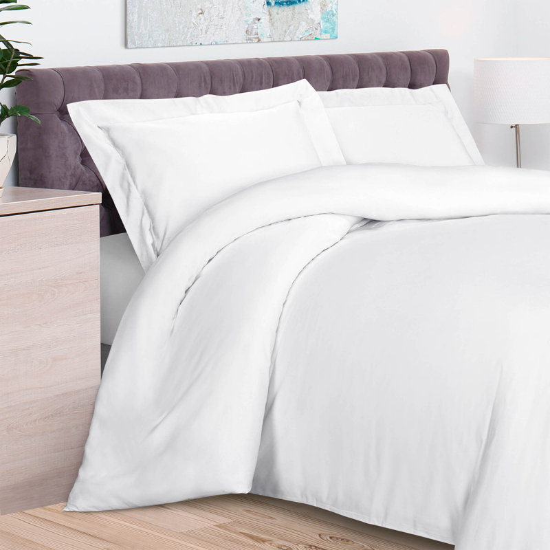 300 Thread Count Cotton Modern & Contemporary Sateen Duvet Cover Set, Full Duvet Cover + 2 Shams, White