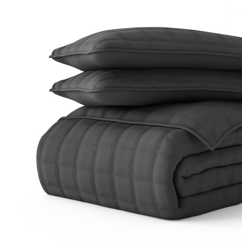 Gray Twin Microfiber Quilted Coverlet Set