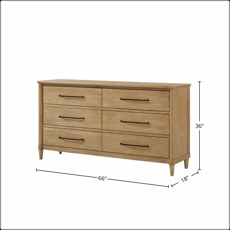 Commode décontractée à 6 tiroirs avec finition sable, doublure en feutre et en cèdre pour un rangement et une protection élégants