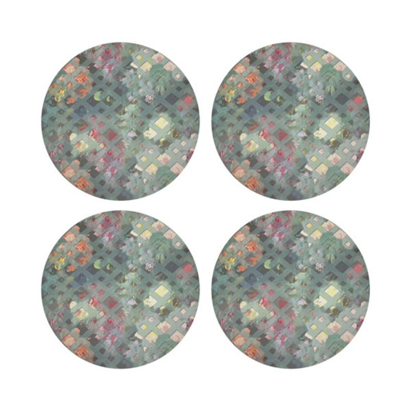 Defosse Trellis Vegan Leather Round Placemats, Green