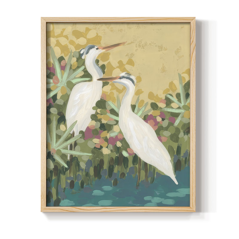 Heron Lagoon I, reproduction encadrée - bois massif, H 30 po x l 24 po, Naturel