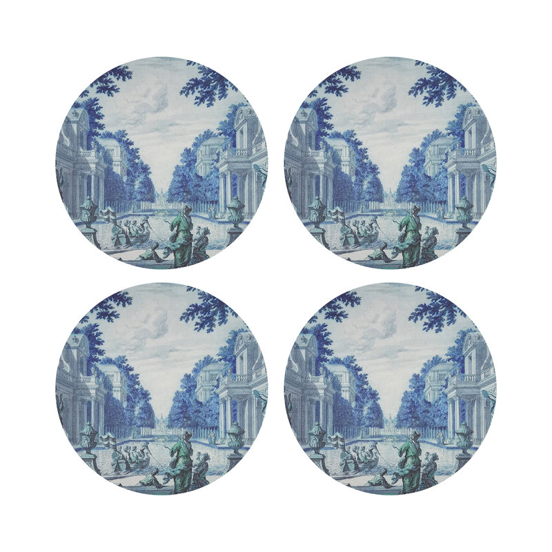 Dimanche A Paris Vegan Leather Round Coasters, Cerulean