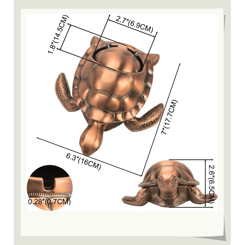 Cendrier en alliage de zinc rétro en forme de tortue, semi-fermé, coupe-vent, anti-odeur, 3 fentes à cigares, cadeau de décoration polyvalent