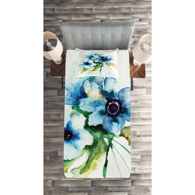 Flower Farmhouse / Country Polyester Floral Coverlet, Twin Bedspread + 1 Sham