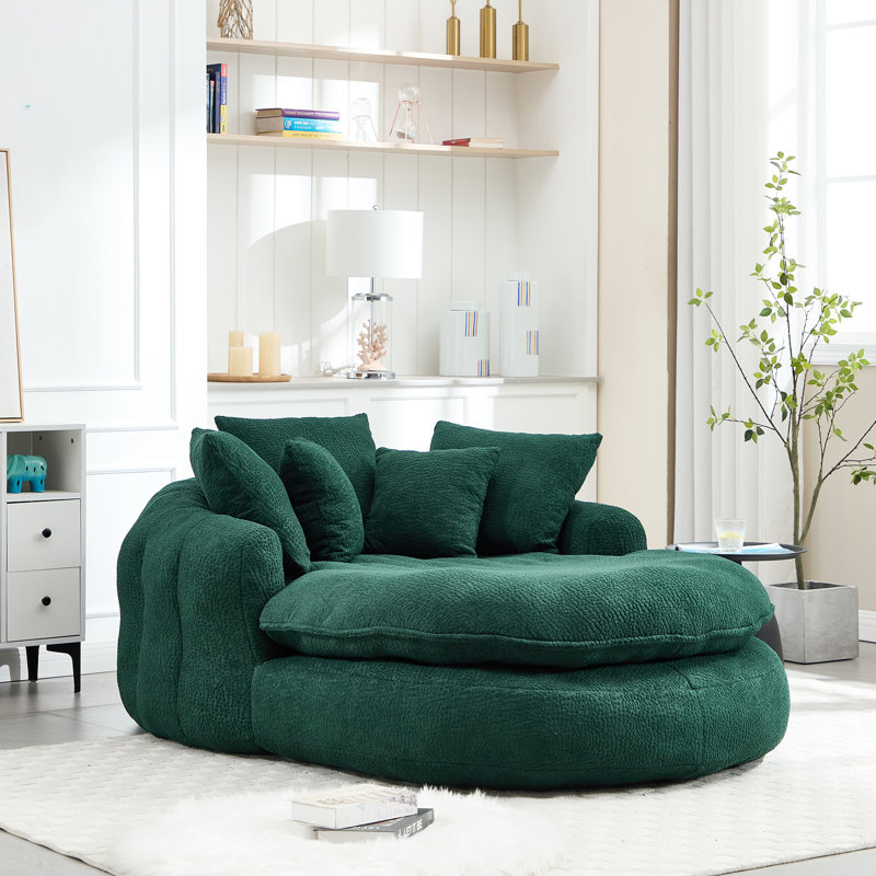 Canapé surdimensionné ovale rembourré à billes, canapé paresseux avec 3 grands coussins et 2 petits coussins, dossier enveloppant pour adultes, canapé à billes en chenille