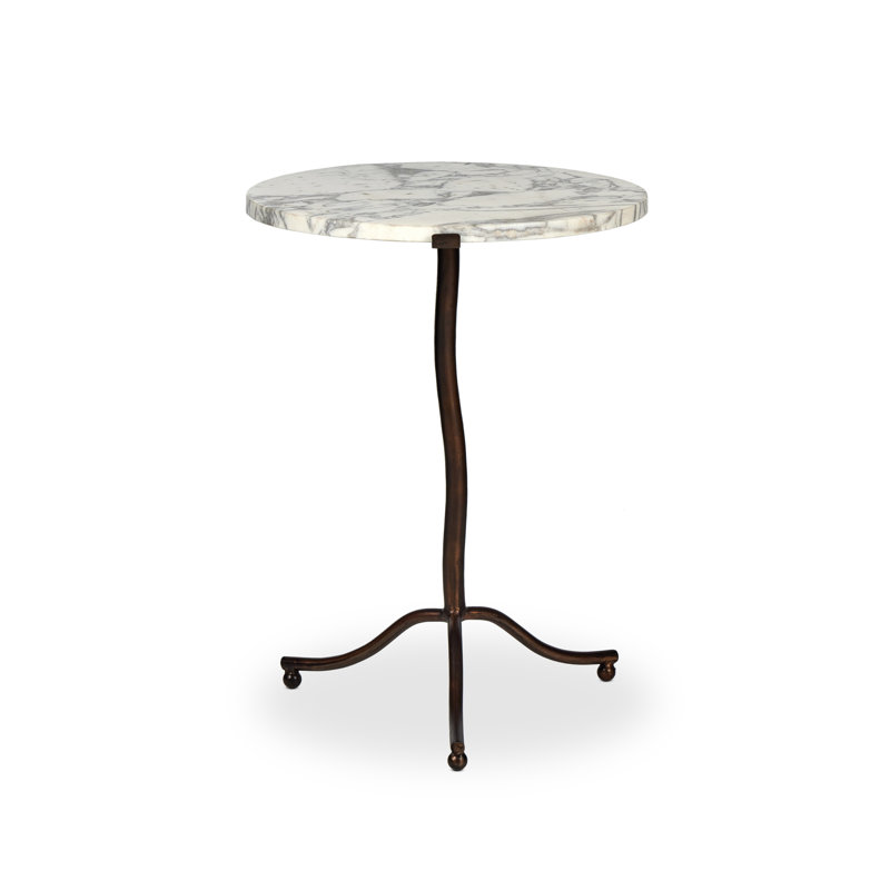 SOPHIE Marble End Table, Veined White Top/Antique Rust Base